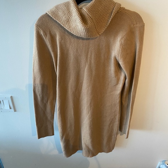 Tan sweater dress with cowl neck. - Picture 3 of 6